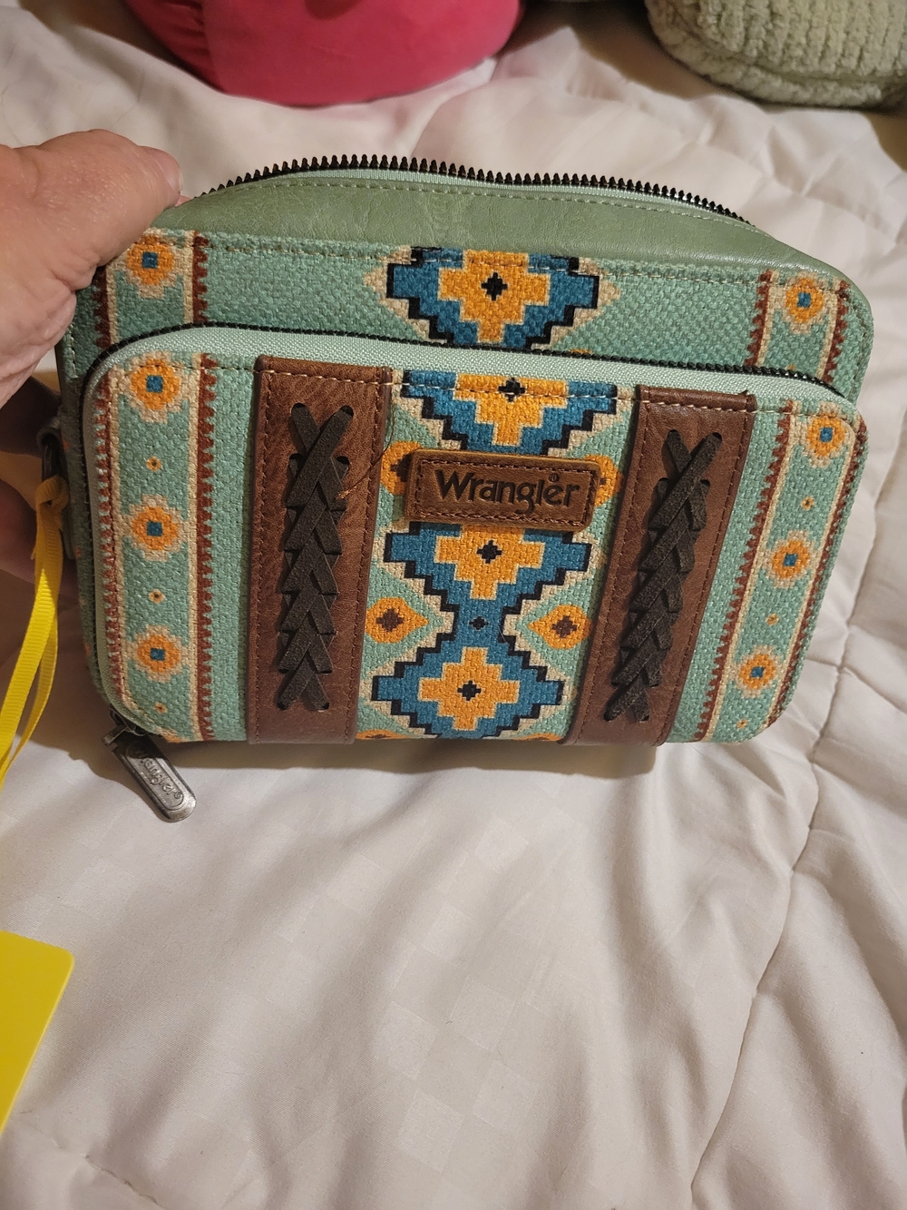 Wrangler Mint Aztec Embroidered Crossbody Bag